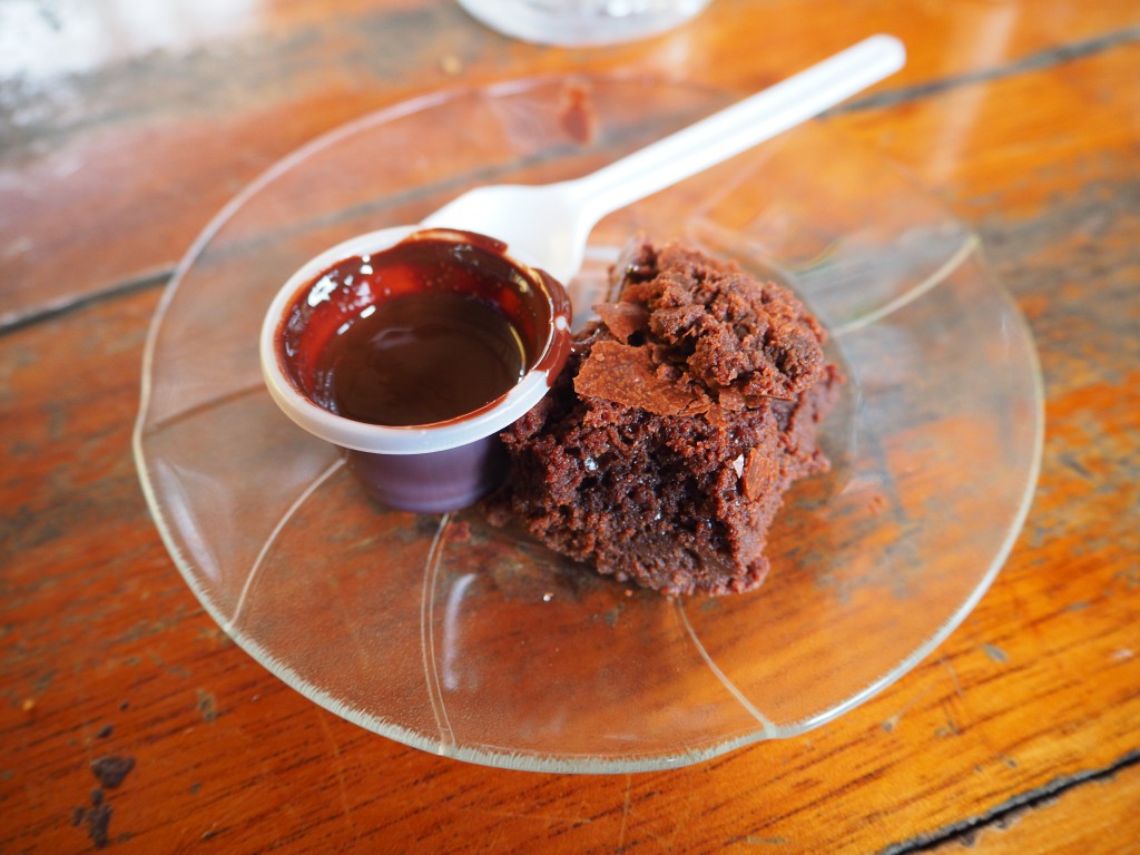An amazing chocolate brownie with the chocolate sauce we had been taste-testing minutes earlier
